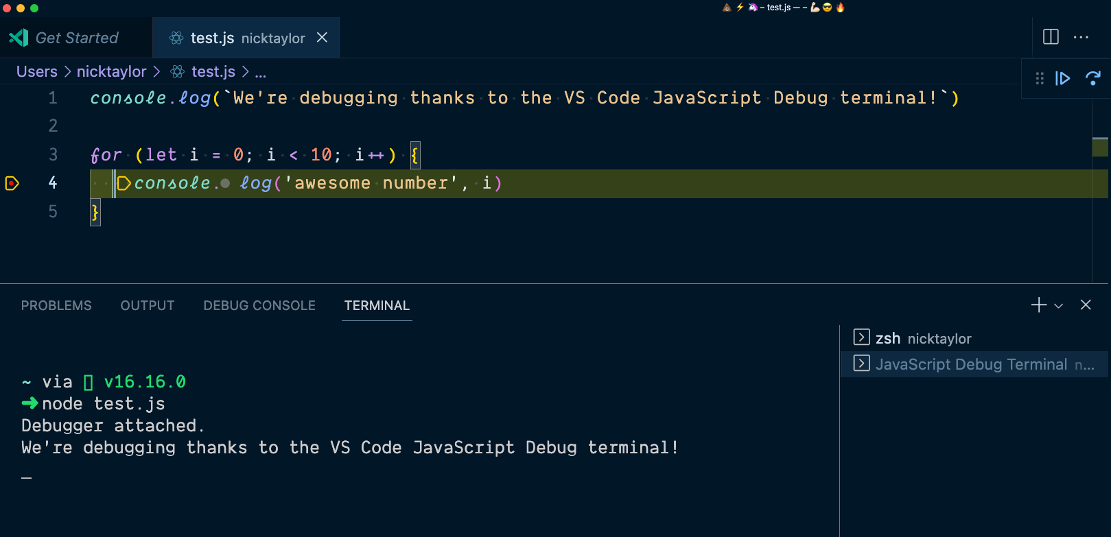 Debugging JavaScript in VS Code