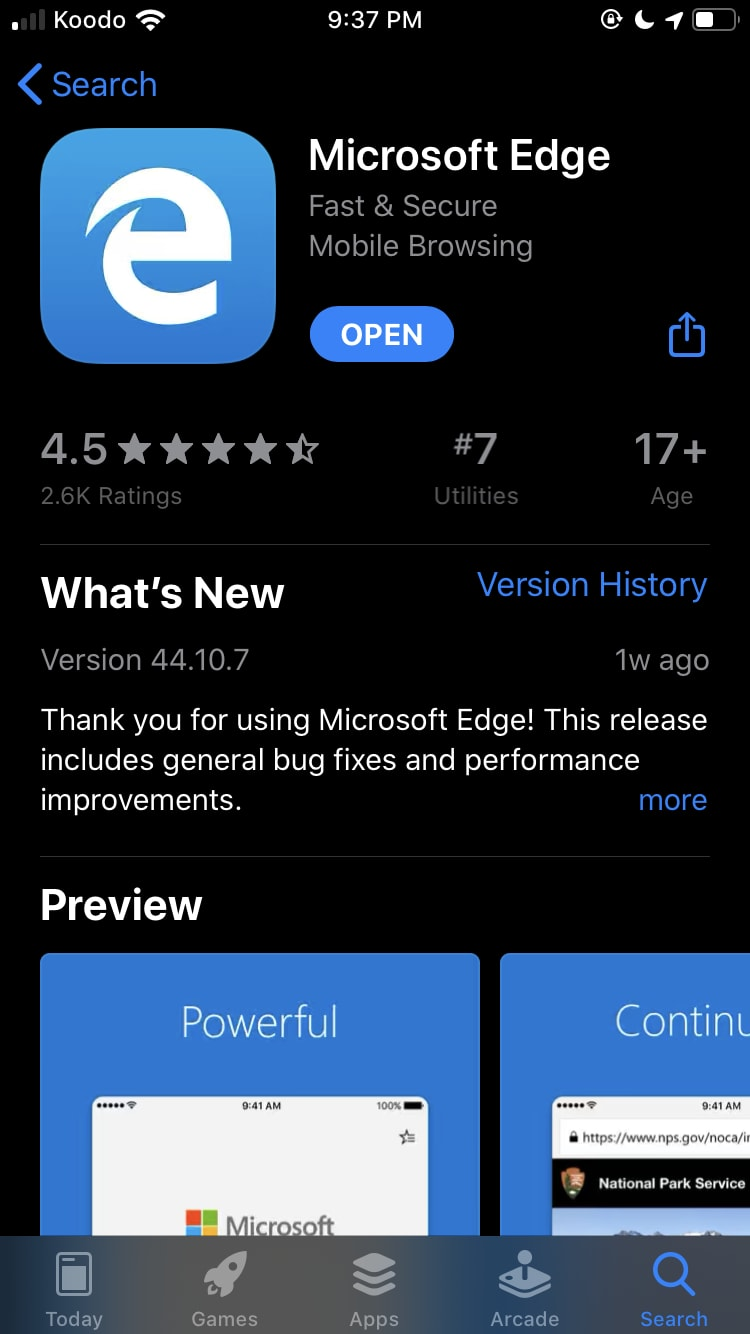 Install MS Edge for iOS