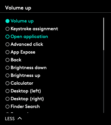 Logitech LogiOptions software for Logitech devices, currently displaying a picture of the ERGO K860 keyboard settings screen where the F12 key was clicked, displaying the expanded options you have for the F12 key