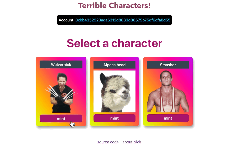 Mint your player in Terrible Characters