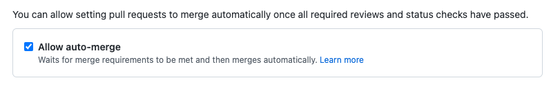 Allow auto-merge checked in a GitHub repository's general settings